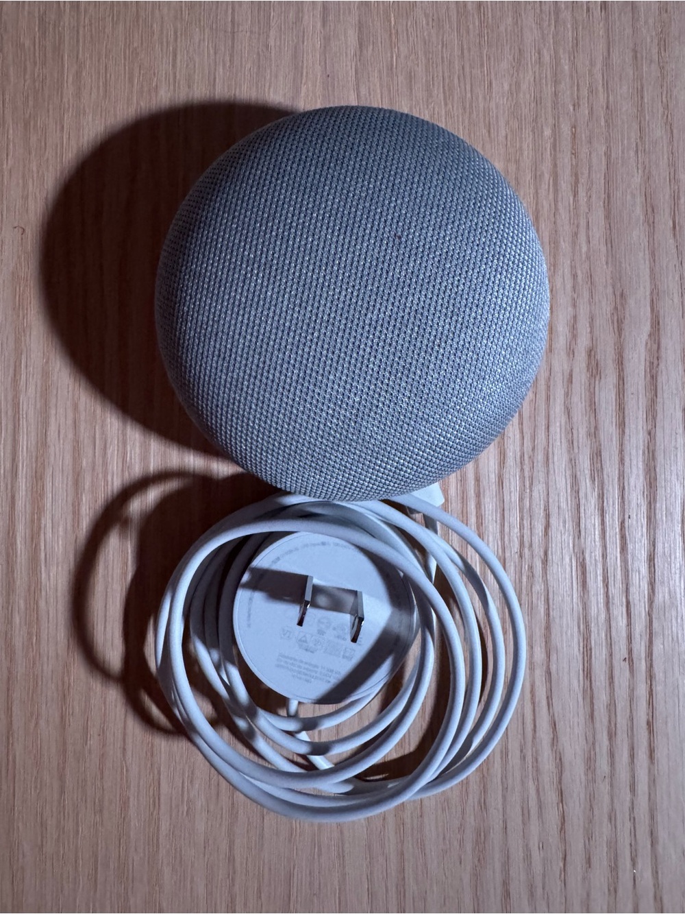 Compact Gray Smart Speaker with Power Adapter - Fabric Finish